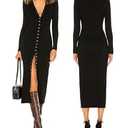Women V Neck Long Sleeve Maxi Cardigan Dress Button Down Sweater Dress(Black,L)