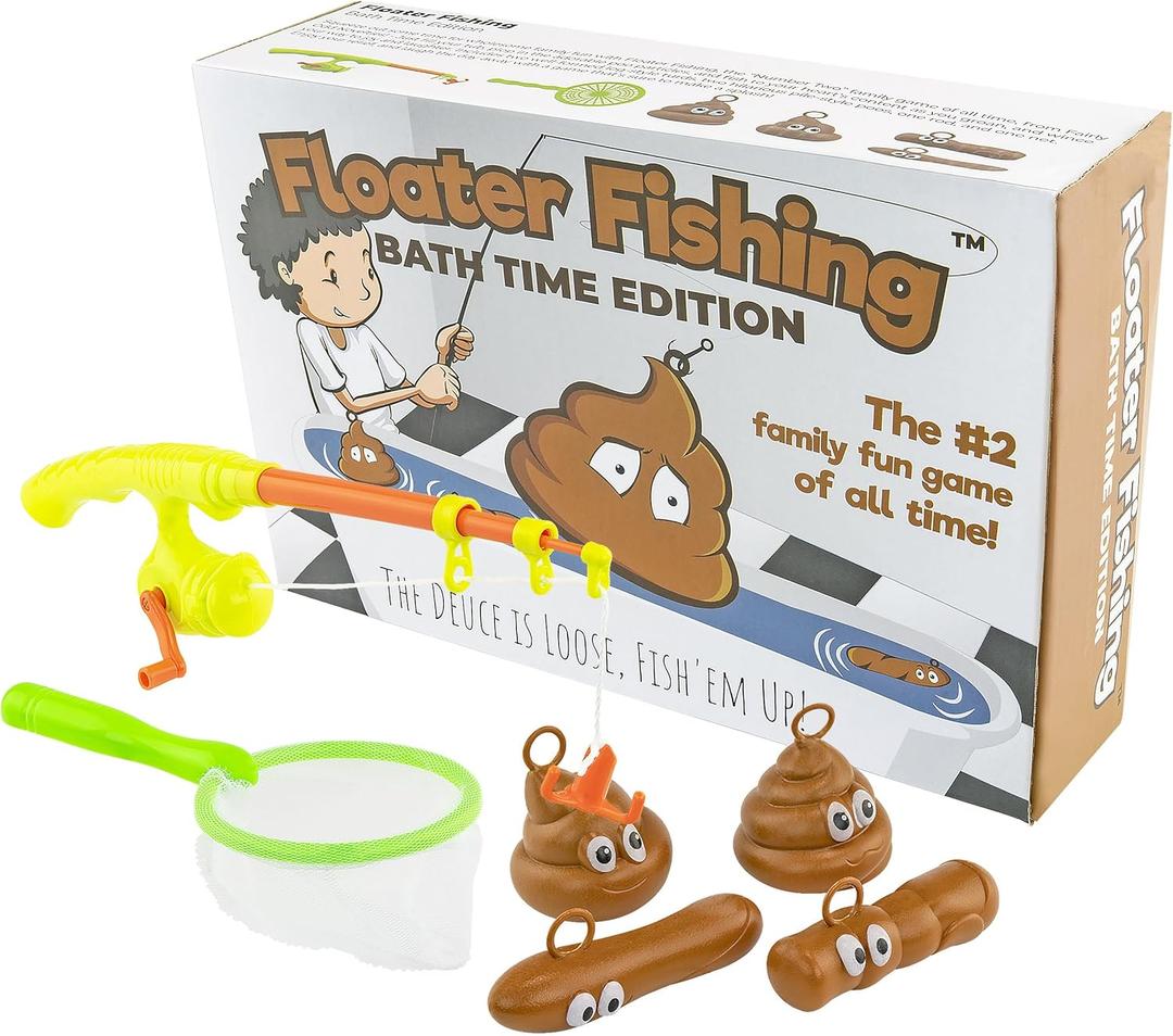 Fairly Odd Novelties Fishing for Floaters Bath Game  Funny Poop-Themed Bathroom Fishing Game for All Ages, Interactive Toilet Toy, Brown