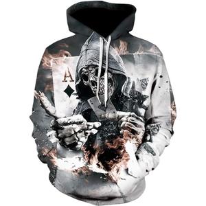 Hoodies Men Skull 3D Graphic Print Sweatshirts Pullover Tops with Pocket (XXL)