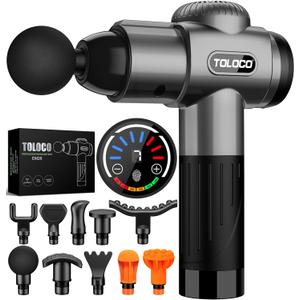 TOLOCO Massage Gun, Deep Tissue Back Massager for Athletes with 10 Massage Heads, Electric Muscle Percussion Massager for Any Pain Relief, FSA and HSA Eligible, Mothers Day Gifts for Mom, Grey
