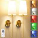 JOFIOS Wall Lights Battery Operated Wall Sconces Set of 2,Gold Wireless Wall Sconces with Remote,9 Colors Modes Rechargeable Wall lamp for Bedroom Living Room (Gold, 27 inch)