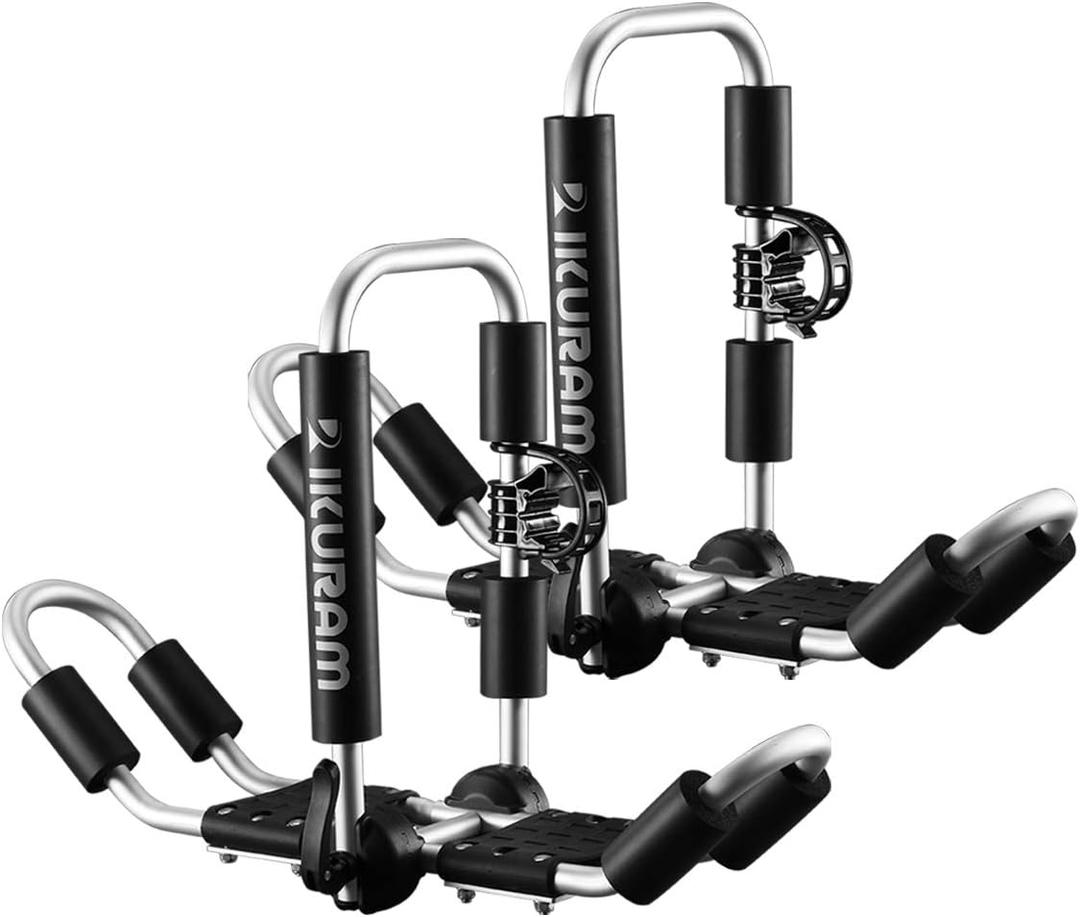 Kayak Roof Rack, Aluminum Kayak Carrier Folding J-Style Universal 4-in-1 Multifunction for Canoe, SUP, Kayaks, Surfboard Rooftop Mount on SUV, Car and Truck Crossbars (Bilateral)