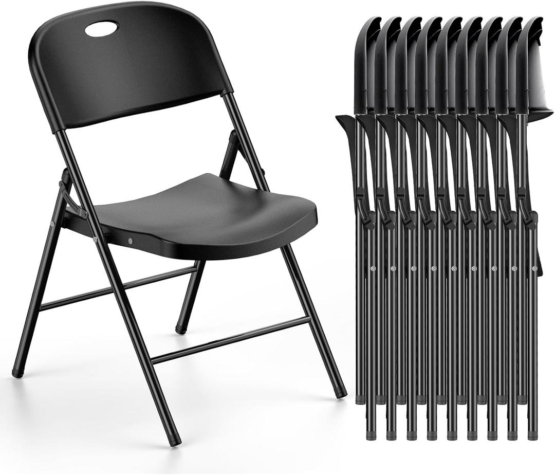 Nazhura 350 Weight Limit Heavy Duty Plastic Folding Chair with Reinforced Steel Frame for Indoor and Outdoor, Wedding, Party, Restaurant, Meeting Room, Patio and Garden (Black, 
6 Pack
)