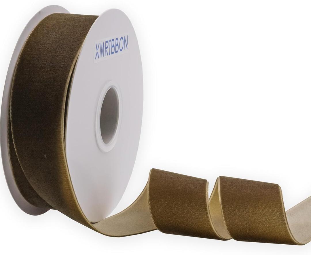 Dk Khaki Velvet Ribbon Single Sided,1 1/2 Inch by 10 Yards Spool