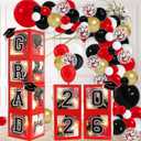 DAZONGE Graduation Decorations 2026, Set of 4 Red Grad Balloon Boxes with 139pcs Balloon Arch Garland Kit & 4 Light Strings - So Proud of You 2026 Graduation Decorations for Any Grades