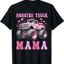 Monster Truck Mama Pink Monster Trucks Lover Mom Groovy T-Shirt (Black)