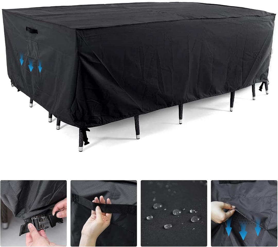 Tempera Outside Table and Chair Covers, Outdoor Dining Set Cover, Patio Furniture Cover Waterproof, Windproof for Winter, Rectangle, 90''L x 60''W x 27.8''H, Space Grey
