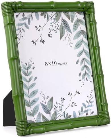 Realyoo 8x10 Picture Frame, Resin Photo Frame Natural Bamboo Inspired Handcrafted Decorative Frame with Tempered Glass Holiday Gift Home Gallery Wall Mantel Display Studio Office Hallway Décor, Green