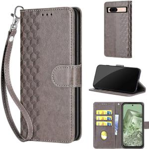 Designed for Google Pixel 8A Case Wallet,Women Flip Folio Cover with Embossed PU Leather Stand Credit Card Holders Slots Wrist Strap Phone Case for Google Pixel 8A (Gray Cube) (2)