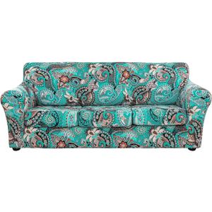 Lamberia Printed Sofa Cover for 3 Cushion Couch High Stretch Sofa Slipcovers 4 Piece Sofa Slipcover with Three Separate Cushion Covers Elastic Bottom Floral Pattern (Green, Sofa)