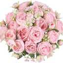 Mkono Peonies Artificial Flowers, Small Silk Flowers for Home Decor Indoor Fake Bouquet Faux Floral Arrangements Dining Table Centerpieces for Kitchen Bridal Wedding Party Decor Pink