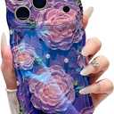XIZYO Case for iPhone 17 Pro, Colorful Retro Oil Painting Flower Cute Floral Aesthetic Curly Wave Frame Laser Glossy Reflective Exquisite Stylish Protective Cover Women Girls-Peony Flower/Purple