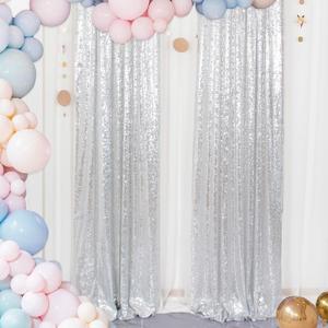 ShinyBeauty Sequin Curtains 2 Panels Silver 2FTx8FT Sequin Photo Backdrop Silver Sequin Backdrop Curtain Pack of 2-1011E