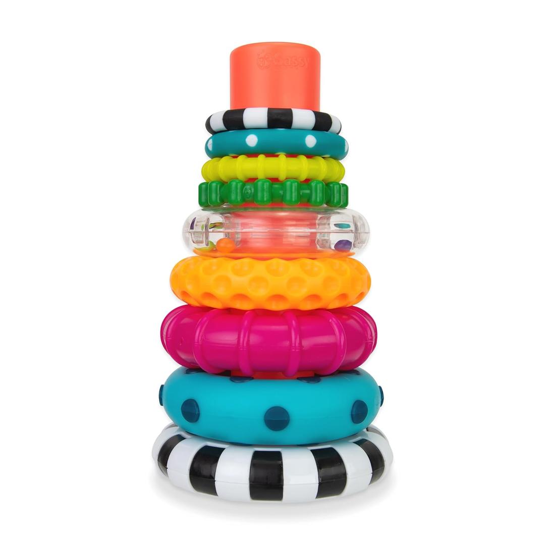 Sassy Stacks of Circles Stacking Ring STEM Learning Toy, Age 6+ Months, Multi, 9 Piece Set (6-24 Month (1 Count))