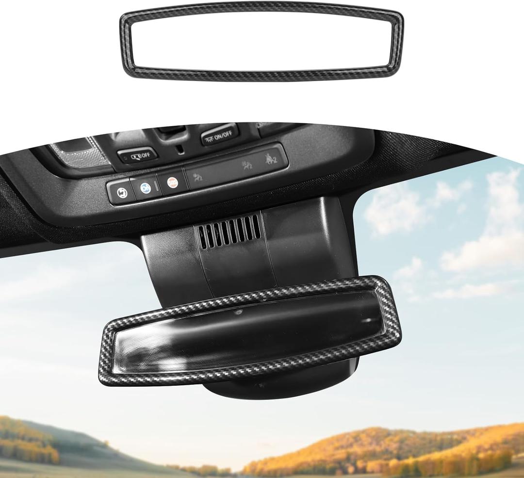for Silverado Rearview Mirror Trim Cover Fit for Chevy Silverado 2022-Present Black Carbon Fiber Interior Accessories 1pc (Gray)