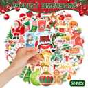 CIEOVO 12 Set Christmas Party Plastic Mason Jars Mini Santa Hat and Christmas Theme Vinyl Waterproof Stickerss 12 oz Clear Plastic Jars with Lids for Xmas Party Home Candies Cookies Storage Crafts