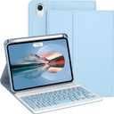 Keyboard Case for iPad mini 7th Generation (A17 Pro) 2024 / 6th Gen 2021 8.3 Inch [Magnetic Detachable Wireless Keyboard][Support 3 System] Flip Stand Case with Pencil Holder, Light Blue