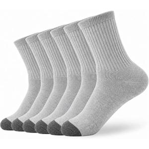 Marc&Kily Mens Athletic Socks 6-Pair Cotton Thick Cushion Moisture Wicking Mid Crew Running Socks For Men (Gray, M)