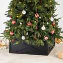 Glitzhome 26" L Washed Black Wooden Tree Collar Tree Base Cover Christmas Tree Skirt Tree Box Farmhouse Rustic Decor