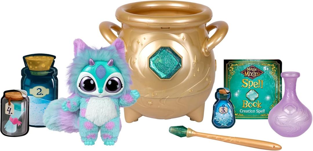 Magic Mixies - Magical Real Misting Gold Cauldron with 8 Inch Non-Electronic Plush Toy. Follow The Spell Book Add The Magic Ingredients. Who Will You Magically Create?