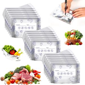 30Pcs Reusable Aluminum Foil Sealable Storage Bags, Resealable Vacuum Zipper Pouches, Thicken Stand Up Foil Sealable Bags with Label and Zip Lock, Aluminum Foil Bags for Food, Vegetable Fruit Meat(Small)