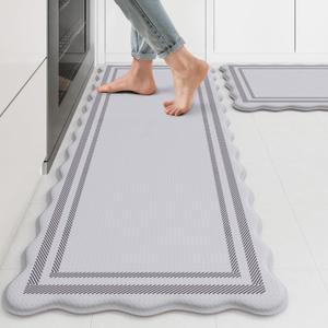 KIMODE Anti Fatigue Kitchen Mats, Light Grey Kitchen Rugs 17"x47"+17"x29"