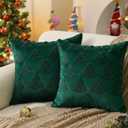 Christmas Tree Throw Pillow Covers 18x18 Inch Double-Sided Embroidered Decorative Throw Pillow Case Christmas Green Decorations for Winter Holiday Xmas Fir Tree for Home Sofa Couch Room Decor