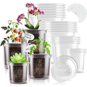 SupKing 20 Pack Clear Nursery Pots 6/5/4/3.5 Inch Plastic Seed Starter Large Small Plant Flower Pot with Drainage Holes for repotting Transplanting Succulents Cuttings Seedlings 15 Labels