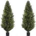 Outdoor Artificial Cedar Topiary Trees, 6FT Set of 2 UV-Resistant Potted Plants with Planter, Realistic Fake Trees for Porch, Garden, Balcony, Patio & Office Decor