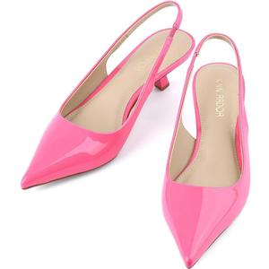 JENN ARDOR Slingback Heels for Women Low Heels Dress Shoes Kitten Pumps Dressy Heeled Sandals Wide Width Fashion Casual Shoes (Pink), Size 8.5