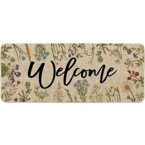 Artoid Mode Wild Flowers Welcome Spring Doormat, Summer Home Decor Low-Profile Switch Rug Door Mat Floor Mat for Indoor Outdoor 24x59 Inch (Beige)