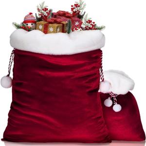 Shappy 2 Pieces Christmas Velvet Santa Bags with Drawstring in 2 Size Large Christmas Bags Santa Gift Sack for Xmas Playing Present Toy(Burgundy)