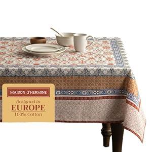 Maison d' Hermine Table Cloth Rectangle Table 100% Cotton 60 x 108 Inches Fall Tablecloth Reusable Everyday Use for Thanksgiving Christmas Decorations Dining Farmhouse Party 