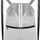 Large Drawstring Backpack Bag Sports Draw String Gym Bag for Women (Silver Gray)