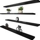 Wood Floating Shelves for Wall, Wooden Wall Shelves for Bedroom, Wall Mounted Shelves for Living Room, Set of 4 Black 48 Inch