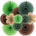 11 Pcs Hanging Paper Fans Decoration Green and Brown Paper Flowers Deco Tropical Jungle Birthday Party Decorations for Summer Safari Carnival Party Supplies