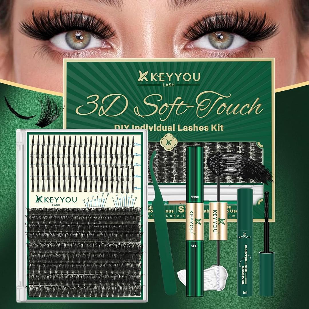 KEYYOU Lash Clusters Kit 280Pcs 100D Long 10-18MIX Lash Spikes Eyelash Clusters Kit Volume Individual Lashes Spiky Lash Extension Kit Cluster Eyelash Extensions Kit(100D&Spikes-D-12-20MIX+13-21MIX)