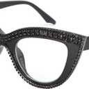 Cat Eye Reading Glasses Bling Rhinestone Magnified Blue Light Blocking Reader Glasses Black 1.75x