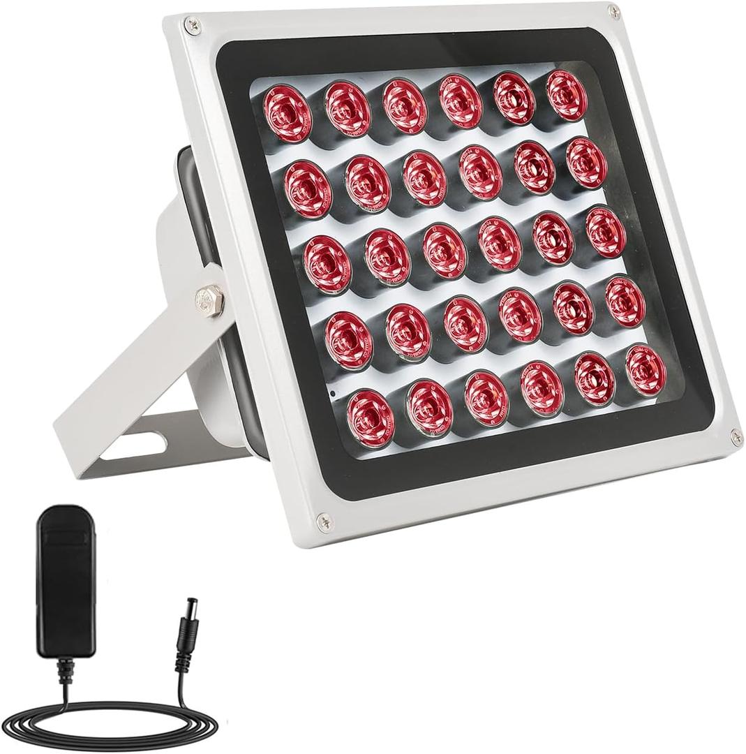 Lonnky IR Illuminators 30 LEDs 850nm Long Range Illuminator Up to 330ft/100m 90 Degree Wide Angle Infrared Flood Light IP67 Waterproof for Security Camera IR Light Indoor&Outdoor