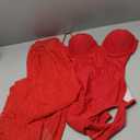 Women's Push-up Monokini with Sarong, Seashell Bra Halter Backless Cheeky, One Piece Swimsuit with Skirt Set (Large, Red)