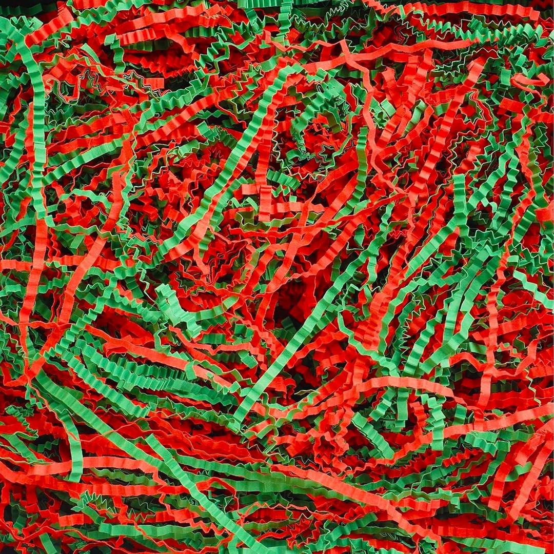 Uptotop 1 LB Crinkle Cut Paper Shred Filler for Gift Wrapping, Gift Basket Filling, Perfect for Birthday, Christmas, Thanksgiving, Halloween, Easter, Valentine's Day, Mother's Day, Father's Day, Wedding & Holiday Decor, Red and Green