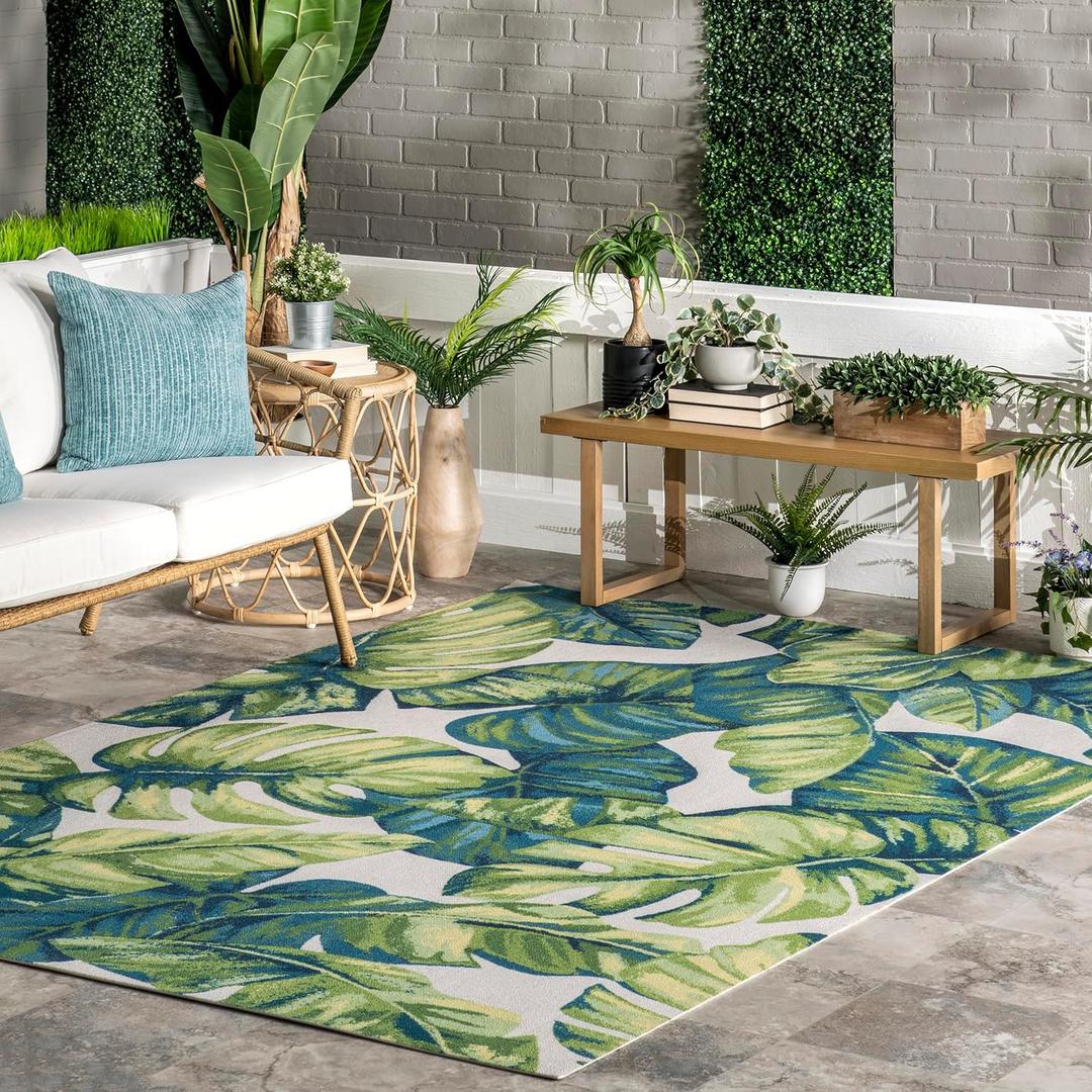 nuLOOM Lisa Floral & Paisley 5x8 Indoor/Outdoor Area Rug for Living Room Patio Deck Front Porch Kitchen, Green Multicolor/Ivory