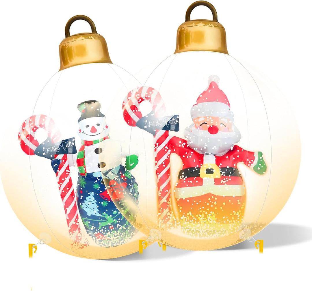 Inflatable Christmas Snowman Ball, 24 Inch Large Inflatable Outdoor Decorations Balls, Christmas Xmas Blow Up Ball for Yard (2-red&Green)