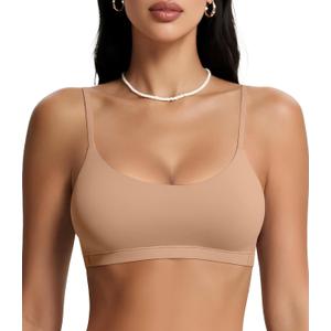 OEAK Womens Comfortable Bras No Underwire Cami Bra Seamless Unlined Bralettes Scoop Neck Unpadded Everyday Sports Tshirt Bra (Beige, S)