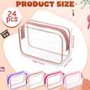 24 Pack Clear Makeup Bags Bulk Cosmetic Storage Bag Waterproof PVC Pouch with Zipper for Travel Organizer Plastic Toiletries Case for Women Traveling Bathroom, 7"x 4.7"x 2.4" (Pink)