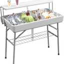 Outsunny 3.5ft Folding Ice Cooler Table with Drain, 2-Tier Outdoor Patio Party Cooler, Fishing Cleaning Table with Storage Shelf for Picnic BBQ Camping Wedding, White