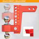 LOCAME Adjustable Trailer Hitch, Fits 2-Inch Receiver Only, 8-Inch Drop/Rise Aluminum Drop Hitch,12,500 LBS GTW-Tow Hitch for Heavy Duty Truck with Double Stainless Steel Locks, Red, LC0014