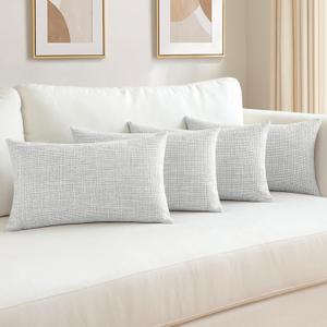 OTOSTAR Set of 4 Linen Decorative Throw Pillow Covers Solid Pillowcase Modern Farmhouse Cushion Covers for Home Decor Sofa Couch Bed 12x20 Inch Light Grey