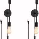 2-Light Black Bathroom Vanity Light FixturesModern Industrial Wall Light Fixtures with On/Off Switch Cord, Plug in Wall Sconce Set of Two for Living Room Bathroom Farmhouse Dining Room