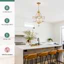 Avzkcy Modern Gold Chandelier, Crystal Pendant Lighting Fixtures, 15.7 Inches Height Adjustable Metal Shade Ceiling Light Suitable for Living Room Kitchen Island Dining Room Bedroom